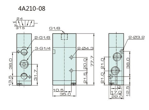 Outlet PT1/4" Schalter 4A210-08 2 Position 5 Wege Pneumatik Ventil Valve Inlet 