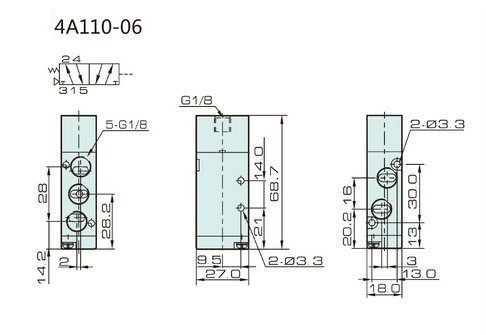 H.A.K. pneumatic (4 Way 1-Air Pilot) Valve, NPT 1/8” (4A110-06)